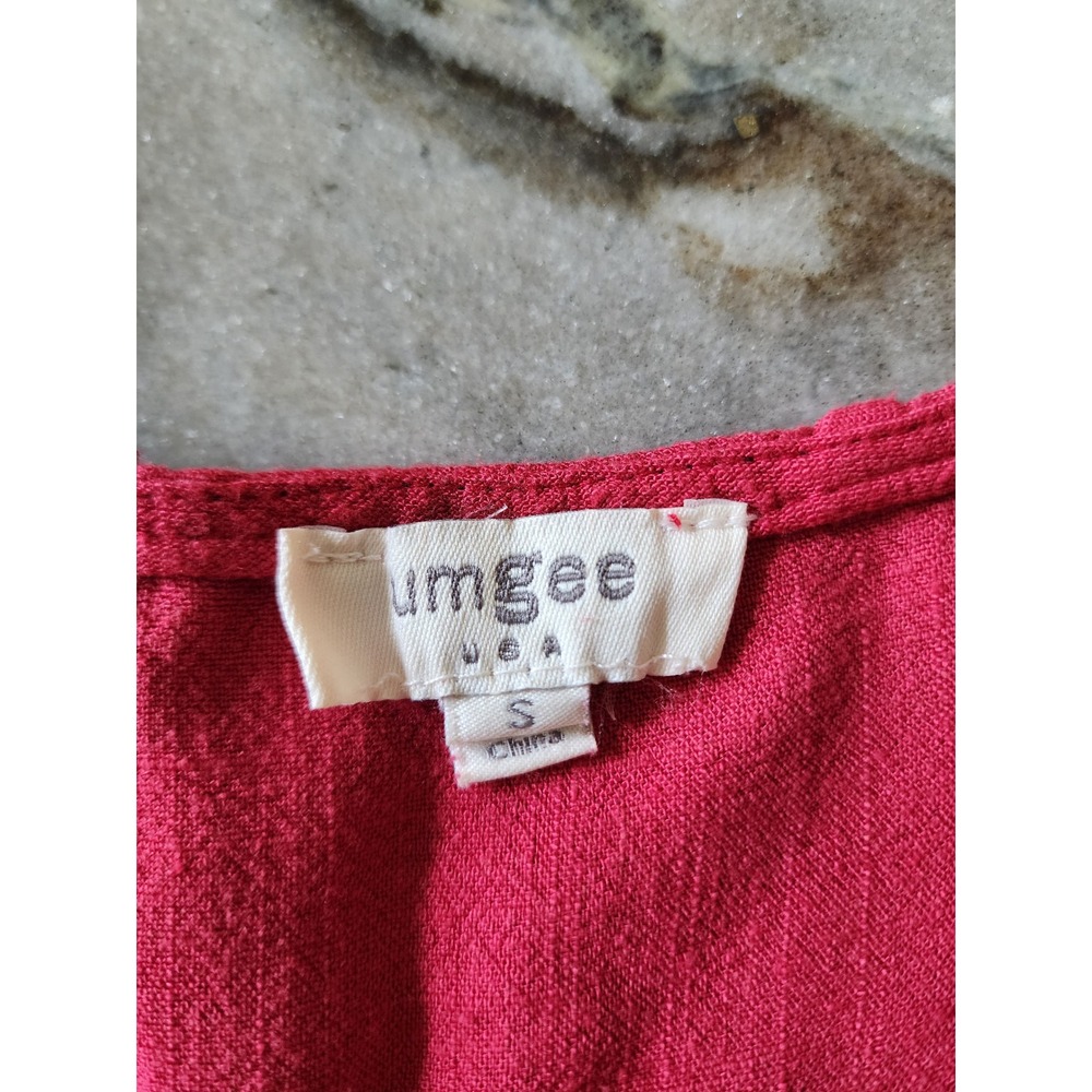 Umgee Red‎ Linen Blend Frayed Hem High Low Midi Shift Dress Oversized Small - Picture 6 of 9